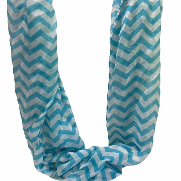 Infinity Scarf Wrap Teal Blue Aqua White Chevron 60" - Picture 2 of 3